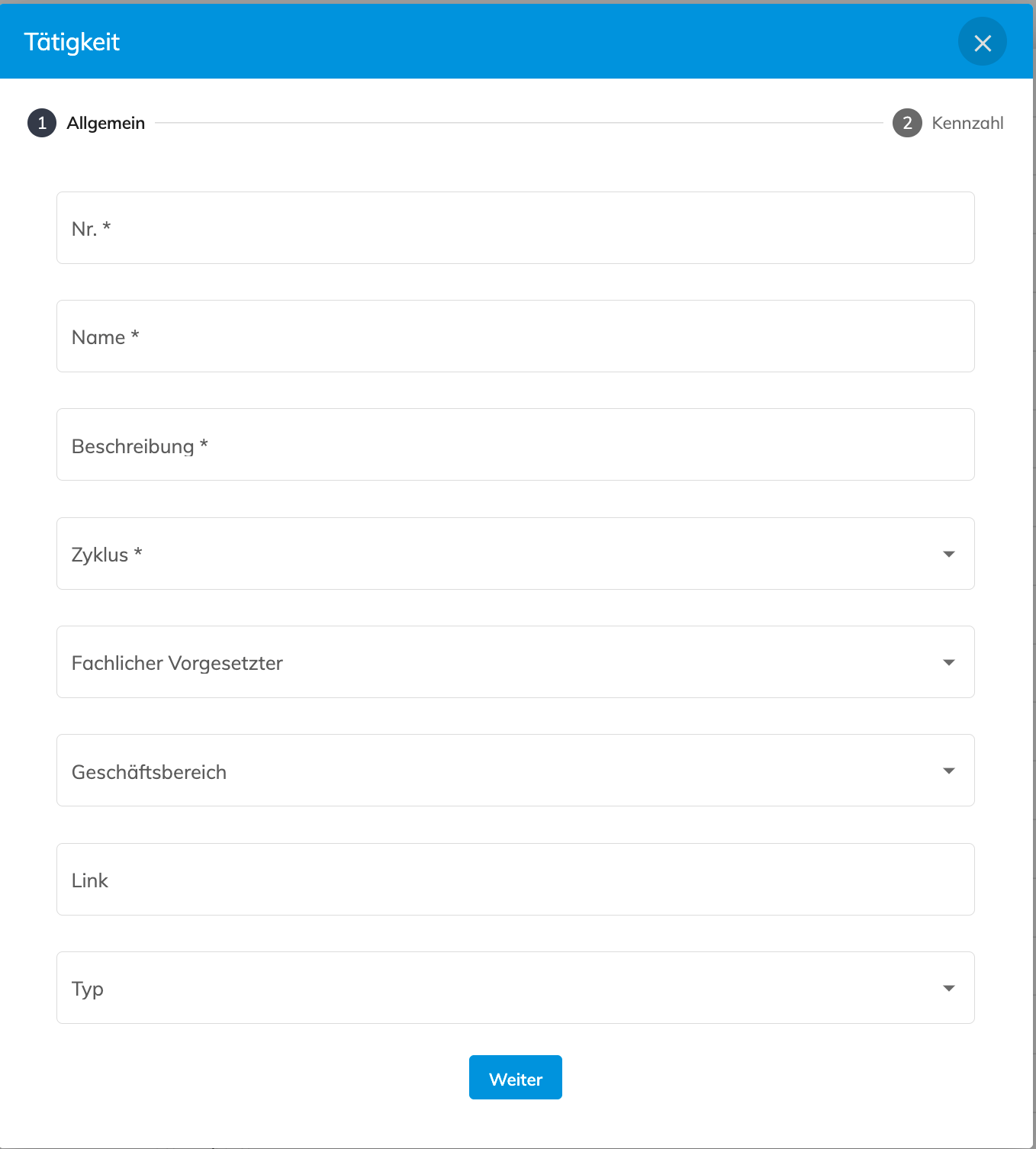 Tätigkeit – Allgemeine Informationen hinterlegen