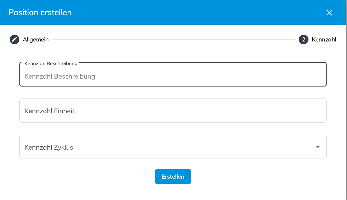 Position erstellen – Kennzahl