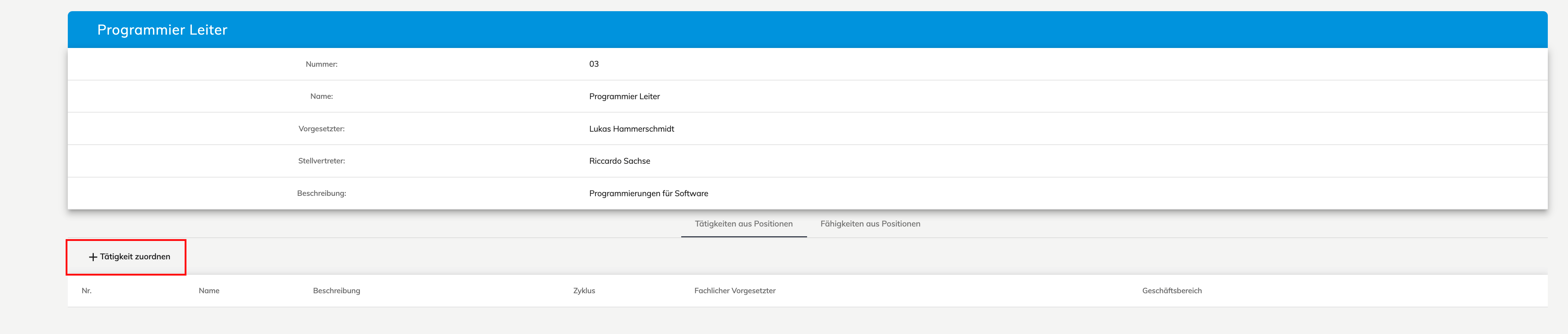 Details Position – Tätigkeit erstellen