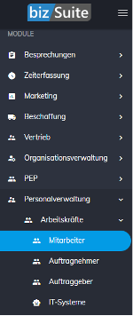 Navigation zu Mitarbeitern in der biz.Suite