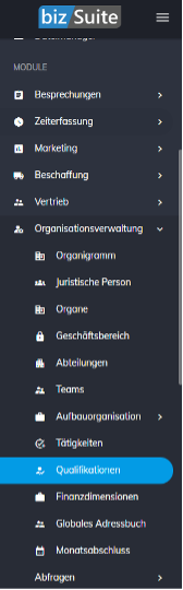 Navigation zu Qualifikationen in der biz.Suite