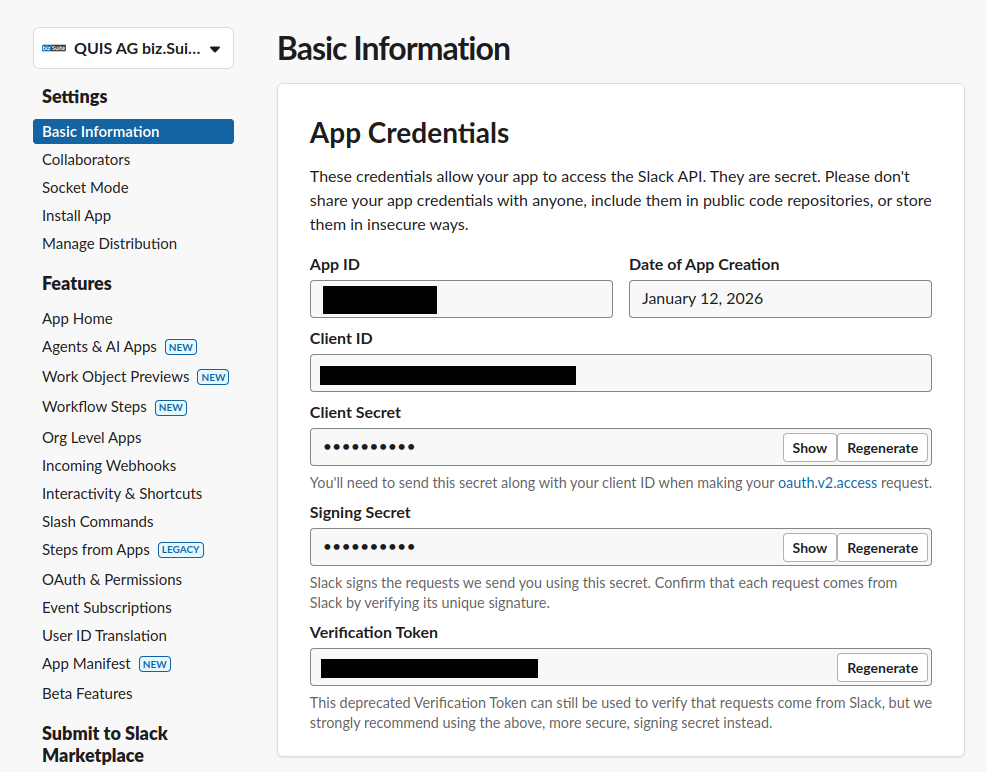 Slack App Basic Information